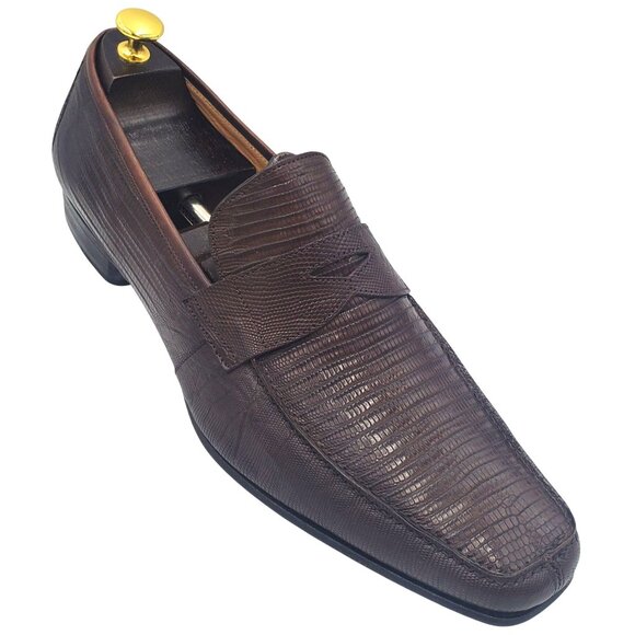 Italy DT 8:18 Mens Size 11 Brown Authentic Lizard Square Toe Loafer Dress shoes - Picture 1 of 12